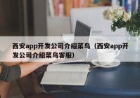 西安app开发公司介绍菜鸟（西安app开发公司介绍菜鸟客服）