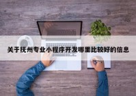 关于抚州专业小程序开发哪里比较好的信息